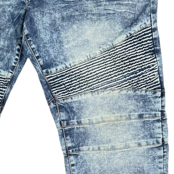 Marc Ecko Cut & Sew Men's Stretch Acid Wash Blue Denim Moto Jeans Size 44x32 - Picture 5 of 12